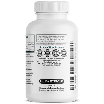 Bronson Magnesium Glycinate 200 mg – Chelated for High Absorption, Gentle on Stomach | Non-GMO, 120 Vegetarian Capsules