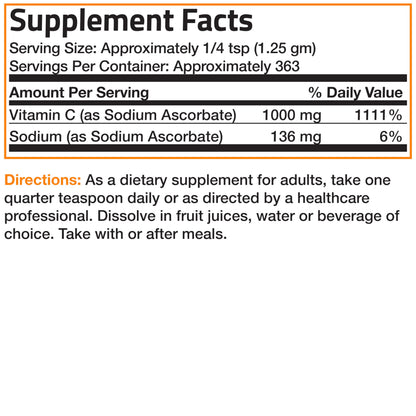 Bronson Non Acidic Vitamin C Powder Sodium Ascorbate – Non-GMO, 1 lb (454 g)