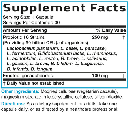 Bronson Once Daily Probiotic 50B CFU + Prebiotic, 30 Vegetarian Capsules – Non-GMO