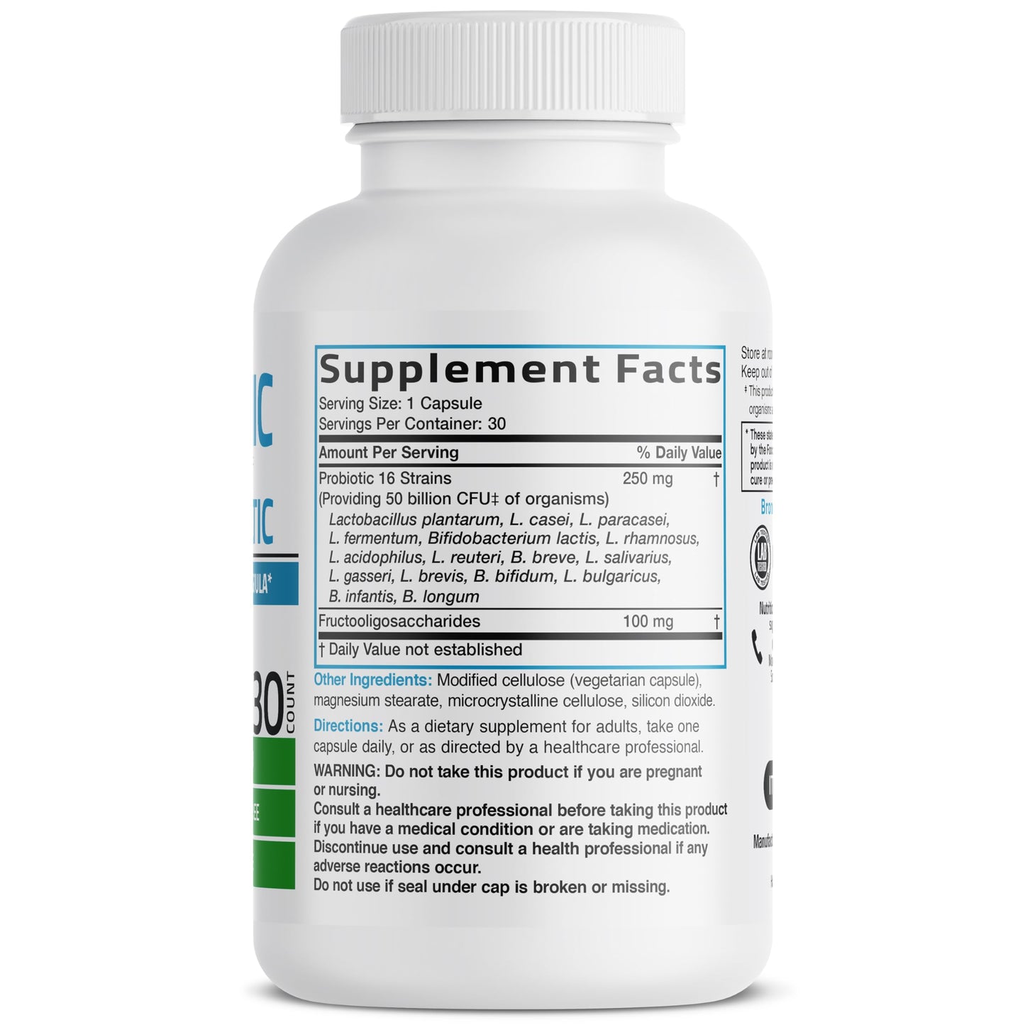 Bronson Once Daily Probiotic 50B CFU + Prebiotic, 30 Vegetarian Capsules – Non-GMO