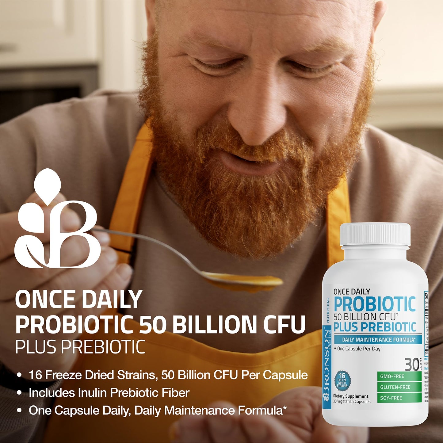 Bronson Once Daily Probiotic 50B CFU + Prebiotic, 30 Vegetarian Capsules – Non-GMO