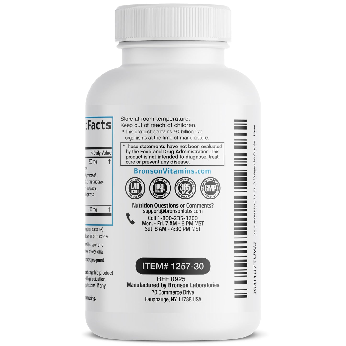Bronson Once Daily Probiotic 50B CFU + Prebiotic, 30 Vegetarian Capsules – Non-GMO