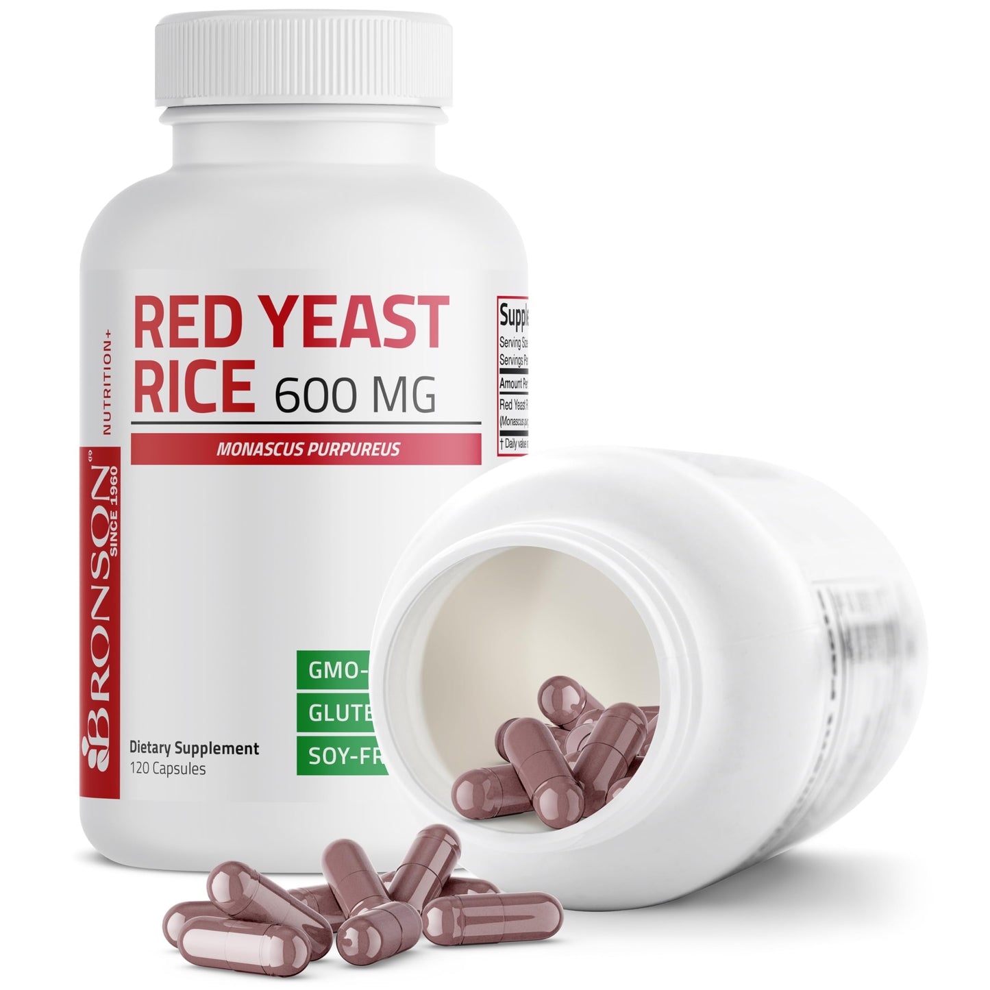 Bronson Red Yeast Rice 600 MG Monascus Purpureus Herbal Health – Non-GMO, 120 Capsules