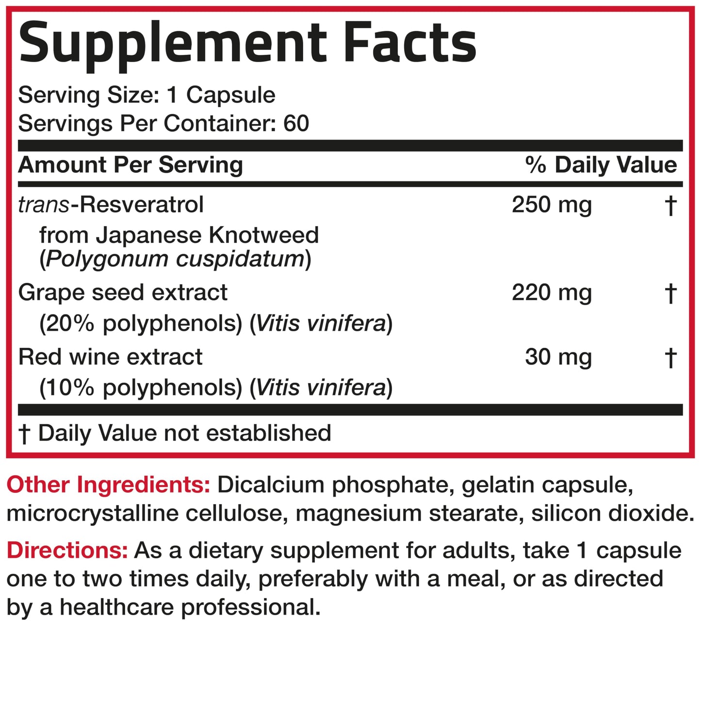 Bronson Resveratrol 500 Complex - Trans-Resveratrol + Grape Seed & Red Wine Extract, 60 Capsules
