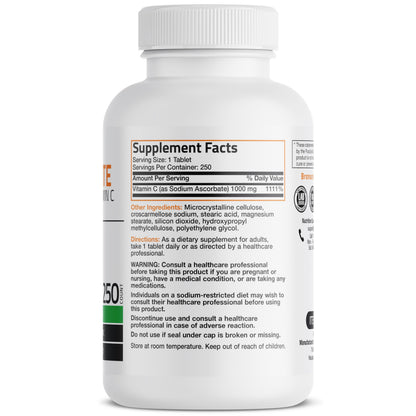 Bronson Sodium Ascorbate 1000 mg Vitamin C Tablets - Gentle on Stomach (250 ct)
