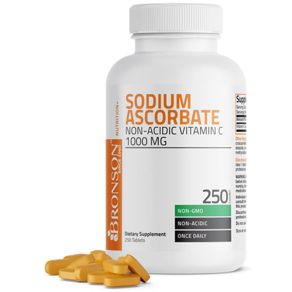 Bronson Sodium Ascorbate 1000 mg Vitamin C Tablets - Gentle on Stomach (250 ct)
