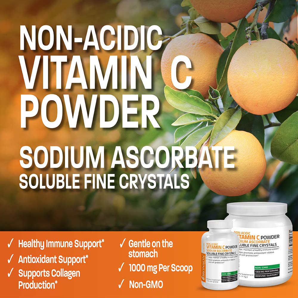 Bronson Non Acidic Vitamin C Powder Sodium Ascorbate – Non-GMO, 1 lb (454 g)