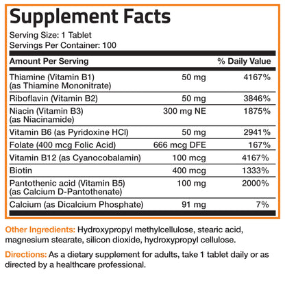 Bronson Super B Complex – Sustained Release B Vitamins (100 Tablets)