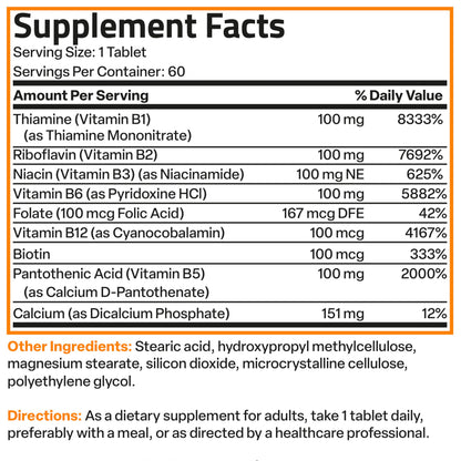 Bronson Super B100 Vitamin B Complex - Sustained Release (60 Tablets)