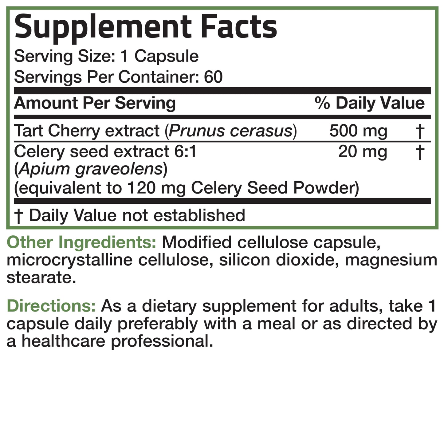 Bronson Tart Cherry + Celery Seed Capsules – Uric Acid Support & Joint Mobility (60 Veg Capsules)