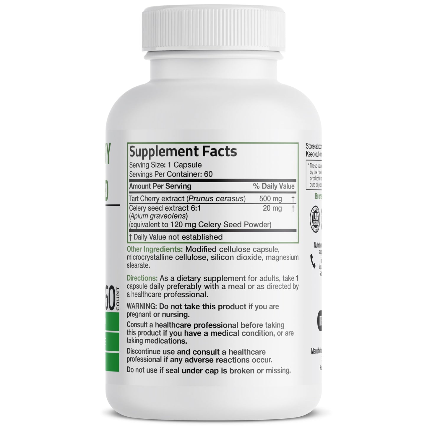 Bronson Tart Cherry + Celery Seed Capsules – Uric Acid Support & Joint Mobility (60 Veg Capsules)