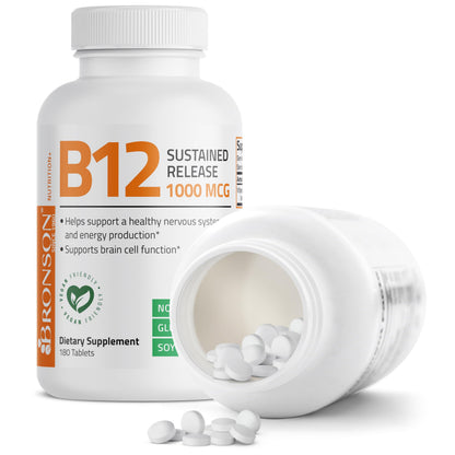 Bronson Vitamin B12 1000 mcg Sustained Release – Non-GMO, Vegan, 180 Tablets