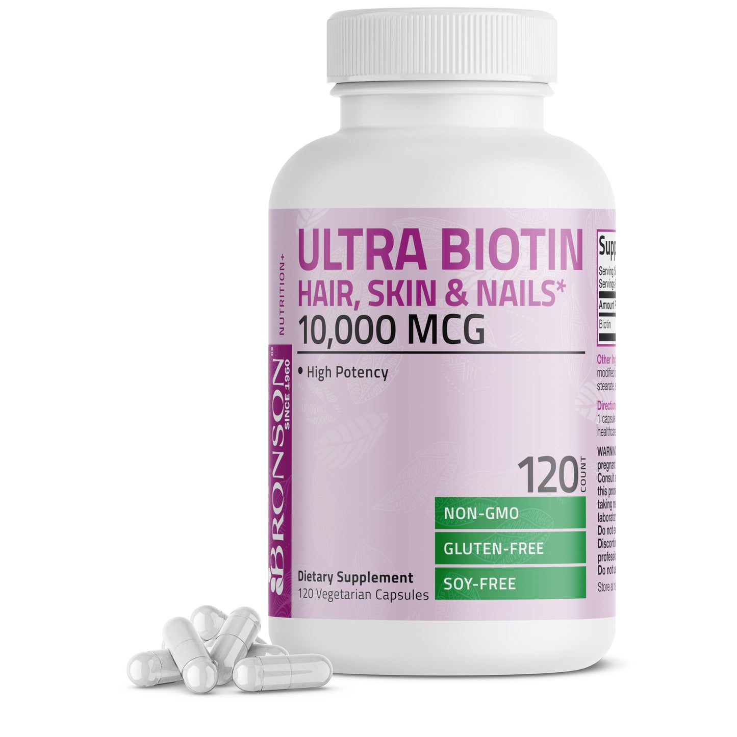 Bronson Ultra Biotin 10,000 mcg – Hair, Skin & Nails, Non-GMO, 120 Veg Capsules