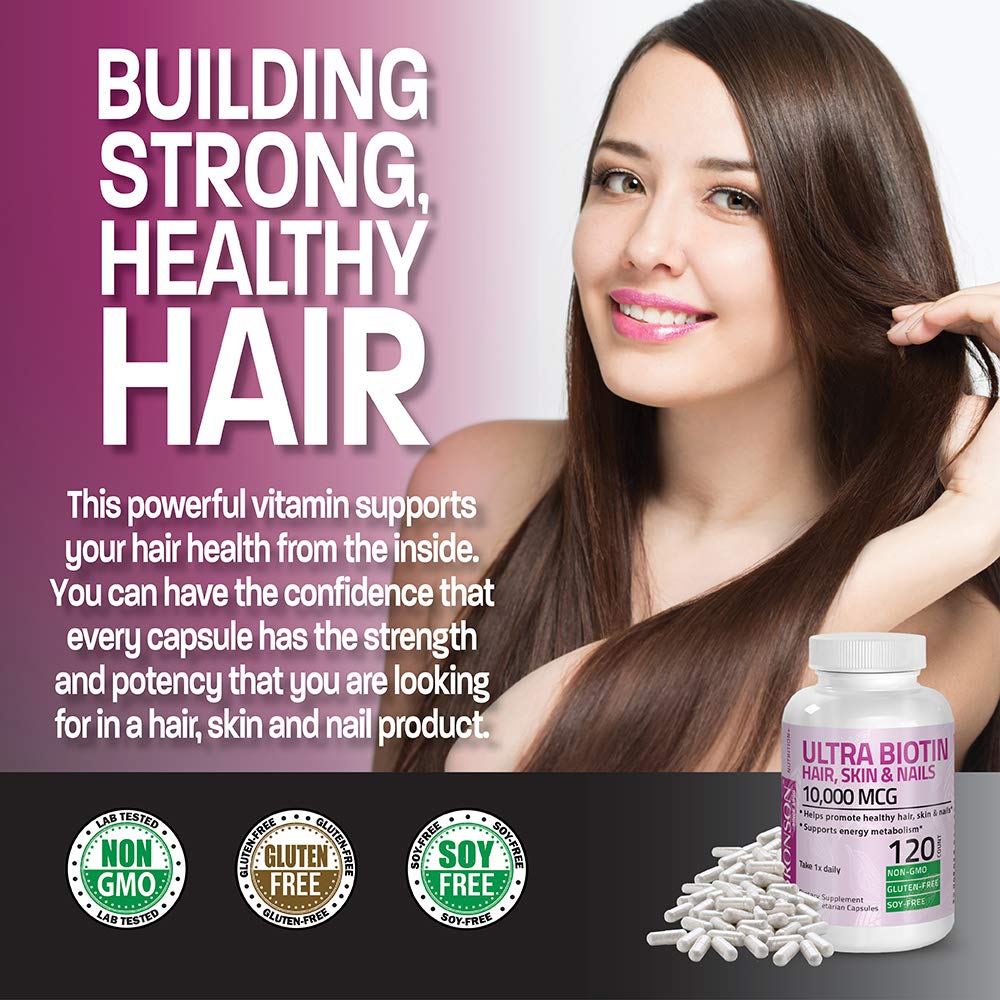 Bronson Ultra Biotin 10,000 mcg – Hair, Skin & Nails, Non-GMO, 120 Veg Capsules