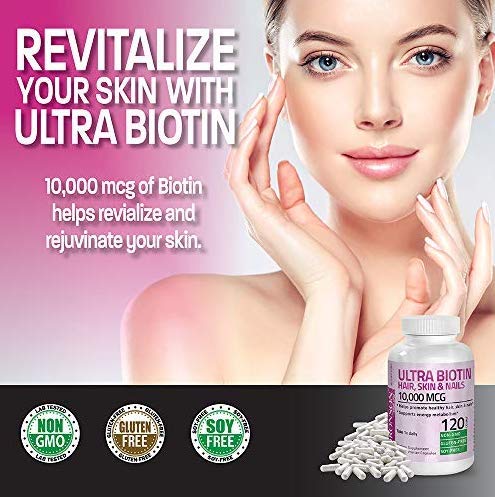 Bronson Ultra Biotin 10,000 mcg – Hair, Skin & Nails, Non-GMO, 120 Veg Capsules