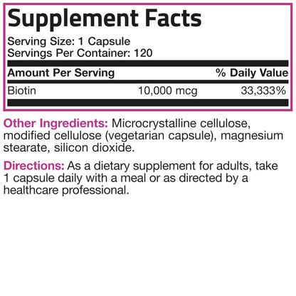 Bronson Ultra Biotin 10,000 mcg – Hair, Skin & Nails, Non-GMO, 120 Veg Capsules