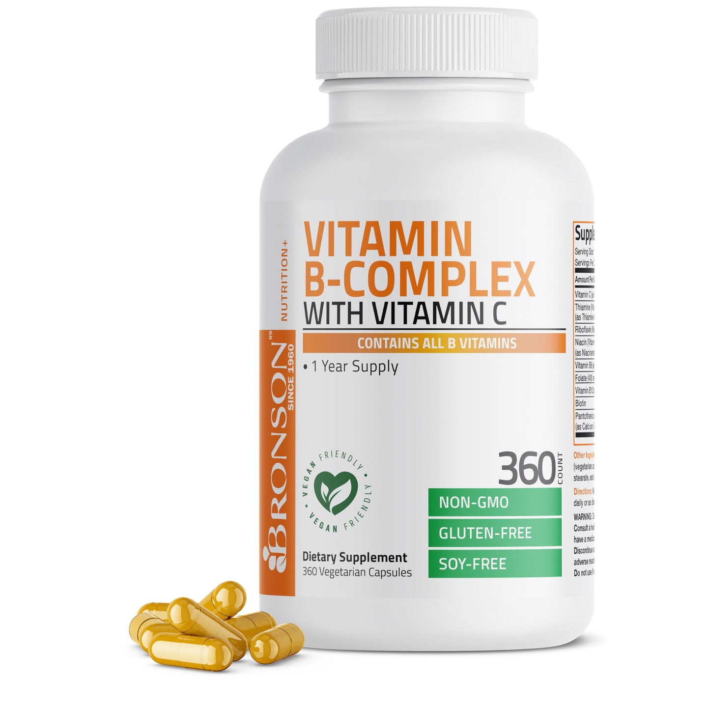 Bronson Vitamin B Complex + Vitamin C – Immune & Energy | 360 Capsules