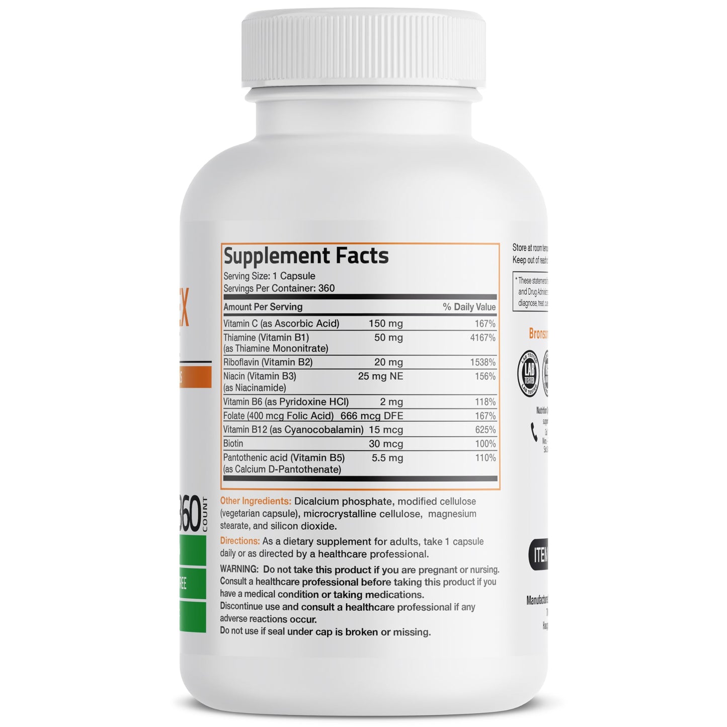 Bronson Vitamin B Complex + Vitamin C – Immune & Energy | 360 Capsules