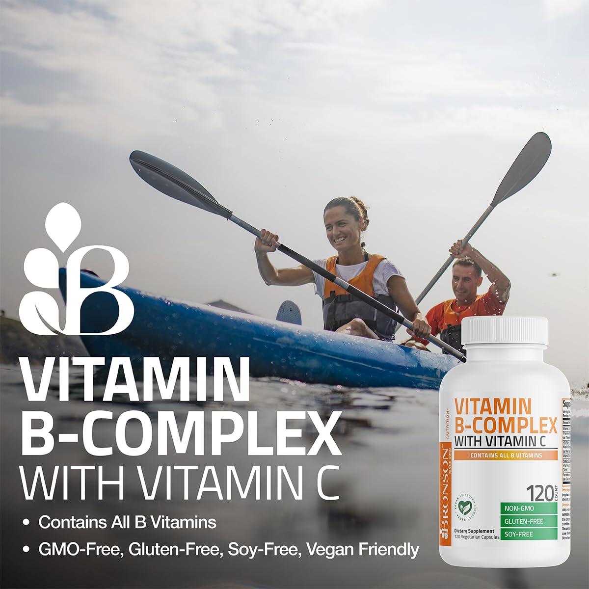 Bronson Vitamin B Complex + Vitamin C – Immune & Energy | 360 Capsules