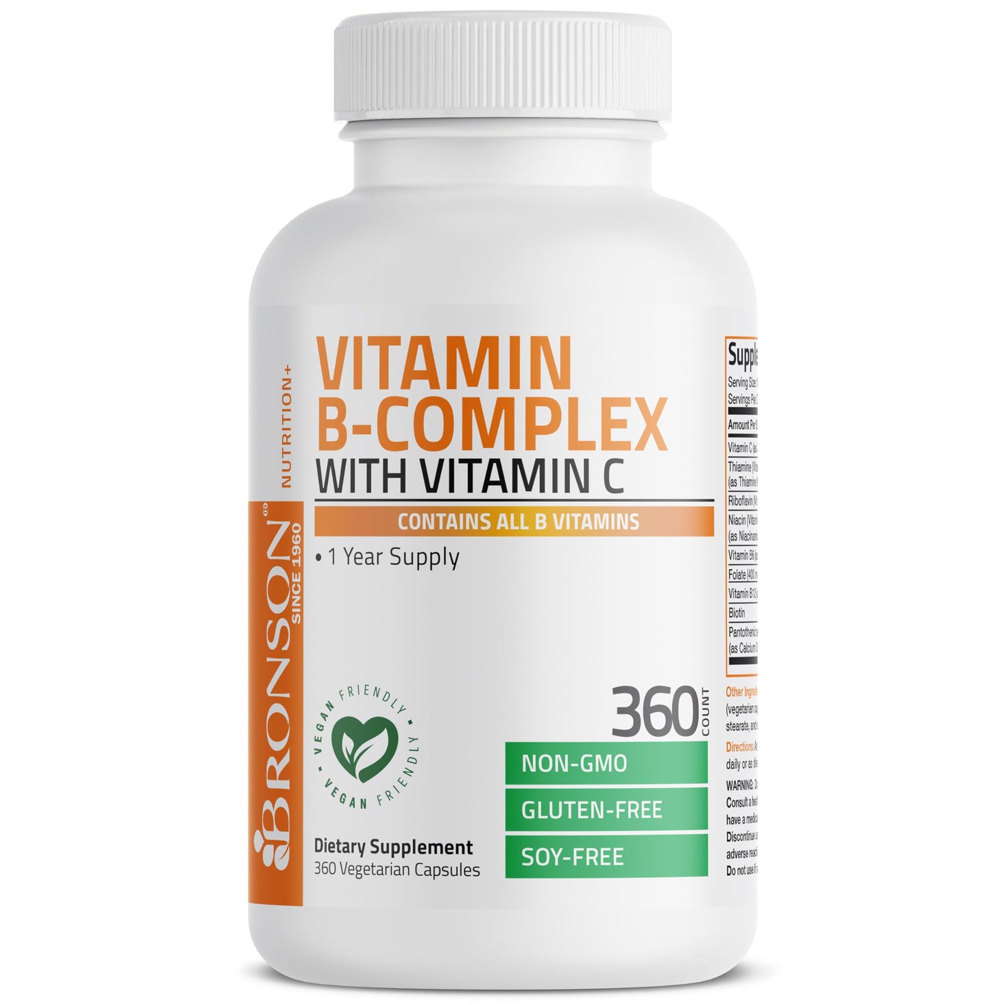 Bronson Vitamin B Complex + Vitamin C – Immune & Energy | 360 Capsules