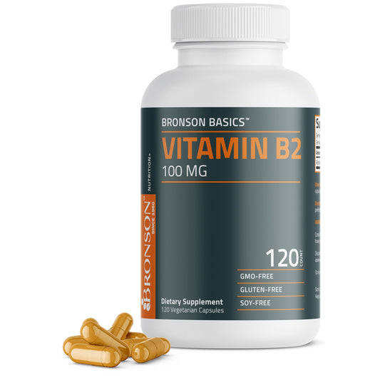 Bronson Vitamin B2 100mg Non-GMO | 120 Vegetarian Capsules BritishVita | Premium UK Vitamins & Wellness Supplements