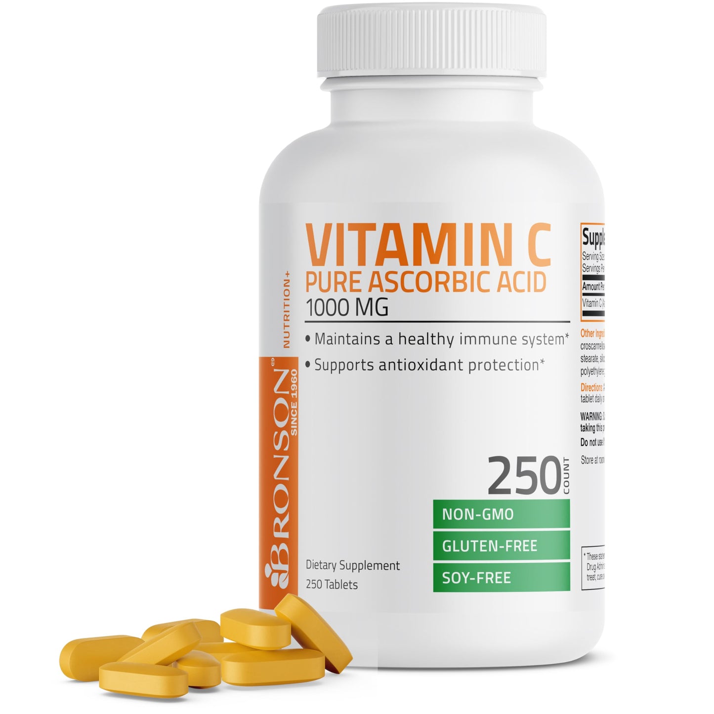Bronson Vitamin C 1000mg Premium Non-GMO Ascorbic Acid Tablets – 250 Count