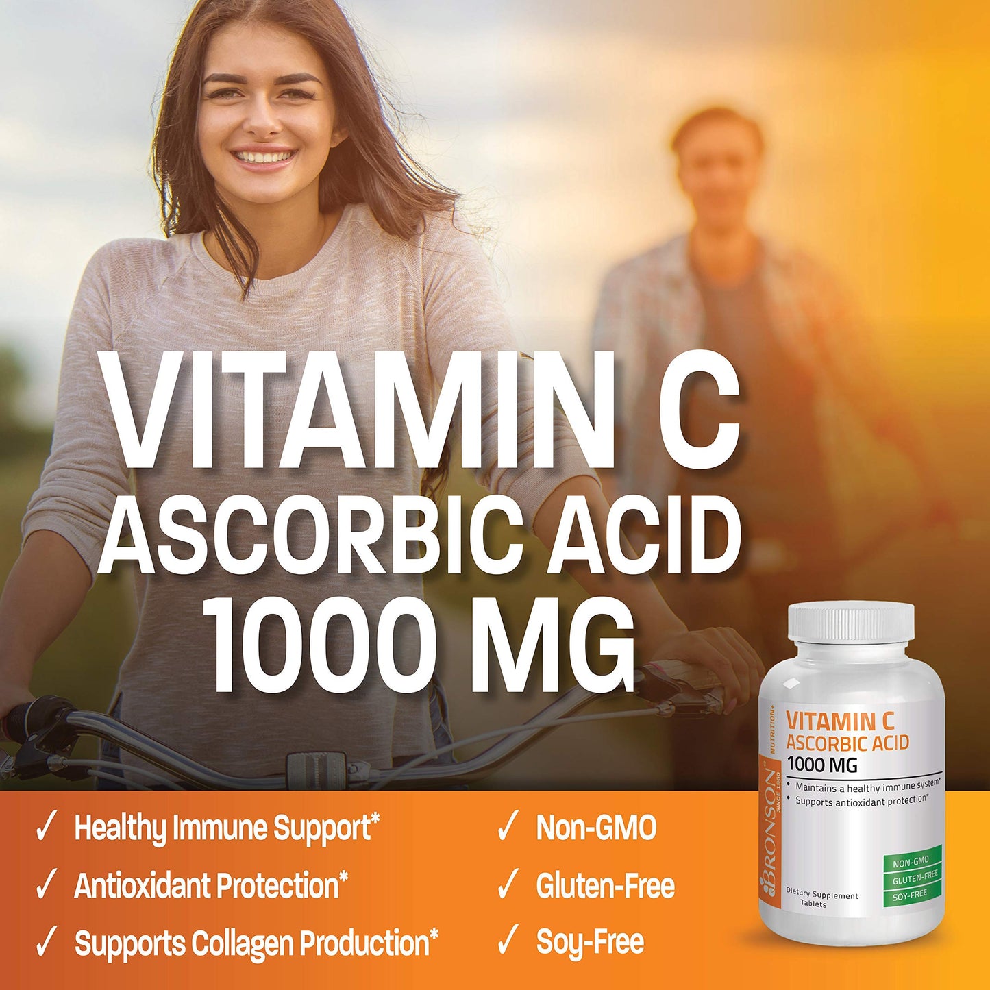 Bronson Vitamin C 1000mg Premium Non-GMO Ascorbic Acid Tablets – 250 Count
