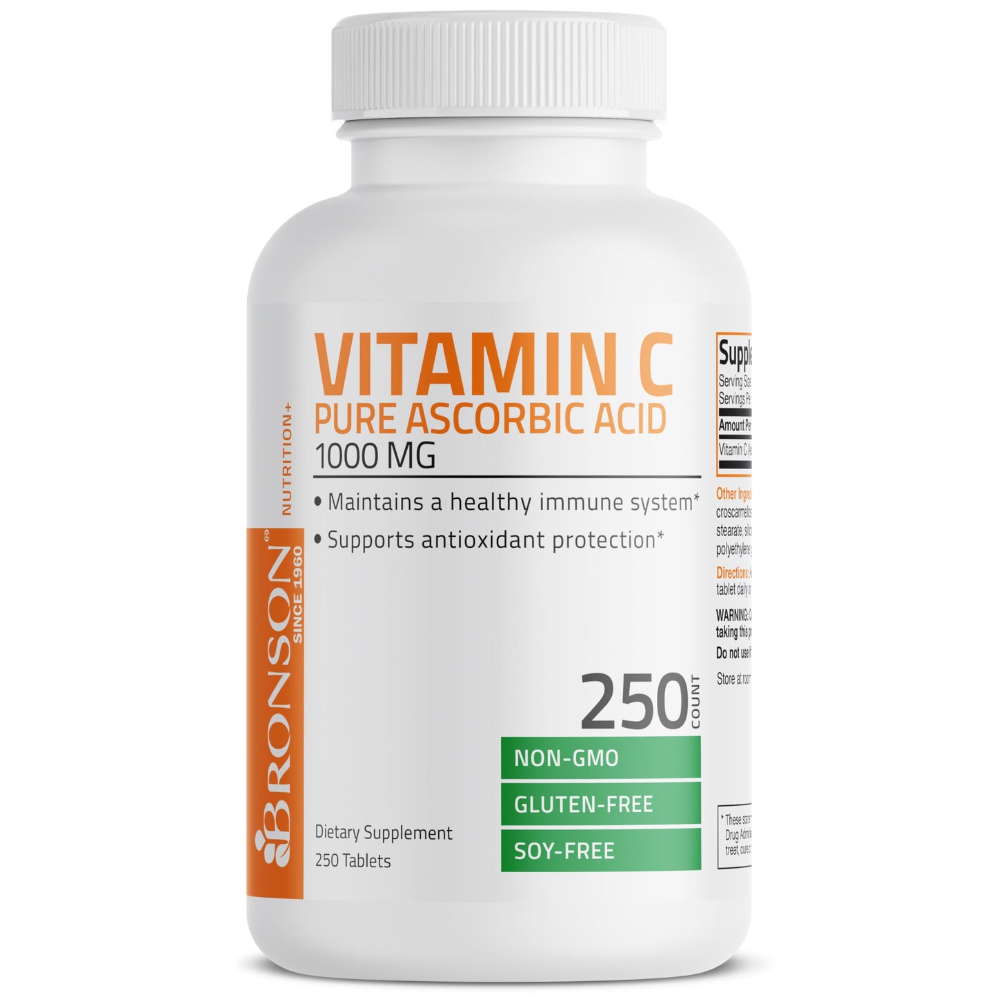 Bronson Vitamin C 1000mg Premium Non-GMO Ascorbic Acid Tablets – 250 Count
