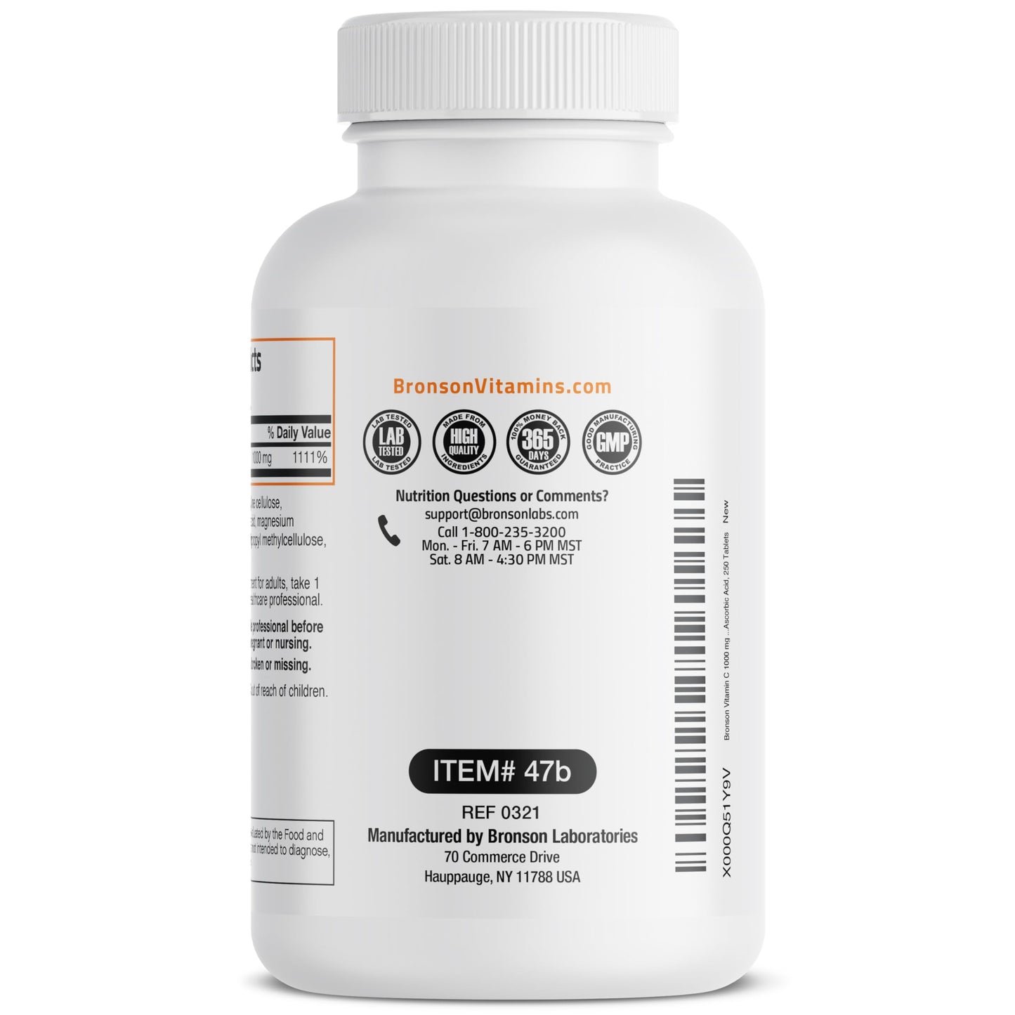 Bronson Vitamin C 1000mg Premium Non-GMO Ascorbic Acid Tablets – 250 Count