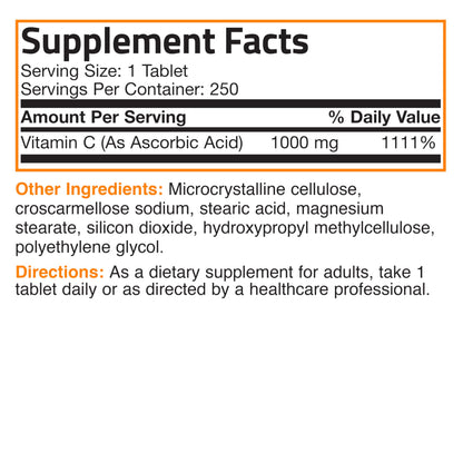 Bronson Vitamin C 1000mg Premium Non-GMO Ascorbic Acid Tablets – 250 Count