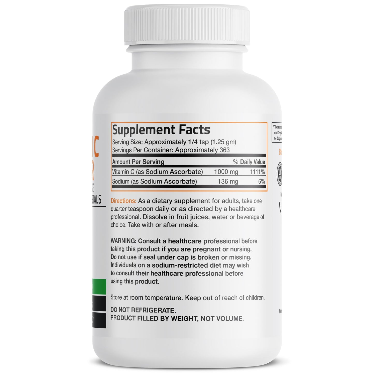 Bronson Non Acidic Vitamin C Powder Sodium Ascorbate – Non-GMO, 1 lb (454 g)