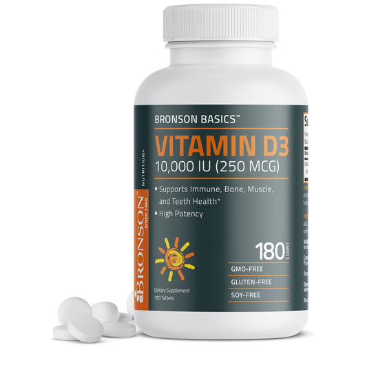 Bronson Vitamin D3 10,000 IU (250 mcg) - Immune Support, Healthy Muscles, Non-GMO, 180 Tablets BritishVita | Premium UK Vitamins & Wellness Supplements