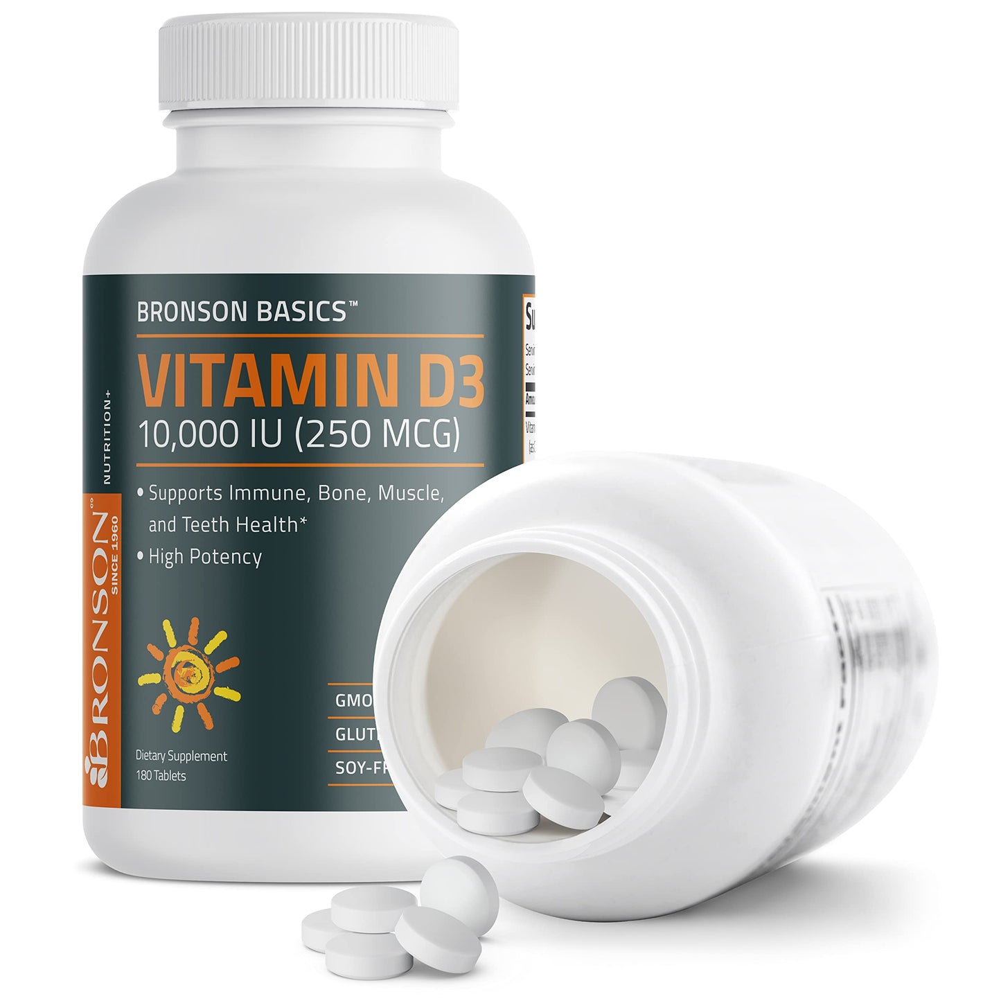 Bronson Vitamin D3 10,000 IU (250 mcg) - Immune Support, Healthy Muscles, Non-GMO, 180 Tablets