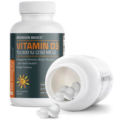 Bronson Vitamin D3 10,000 IU (250 mcg) - Immune Support, Healthy Muscles, Non-GMO, 180 Tablets