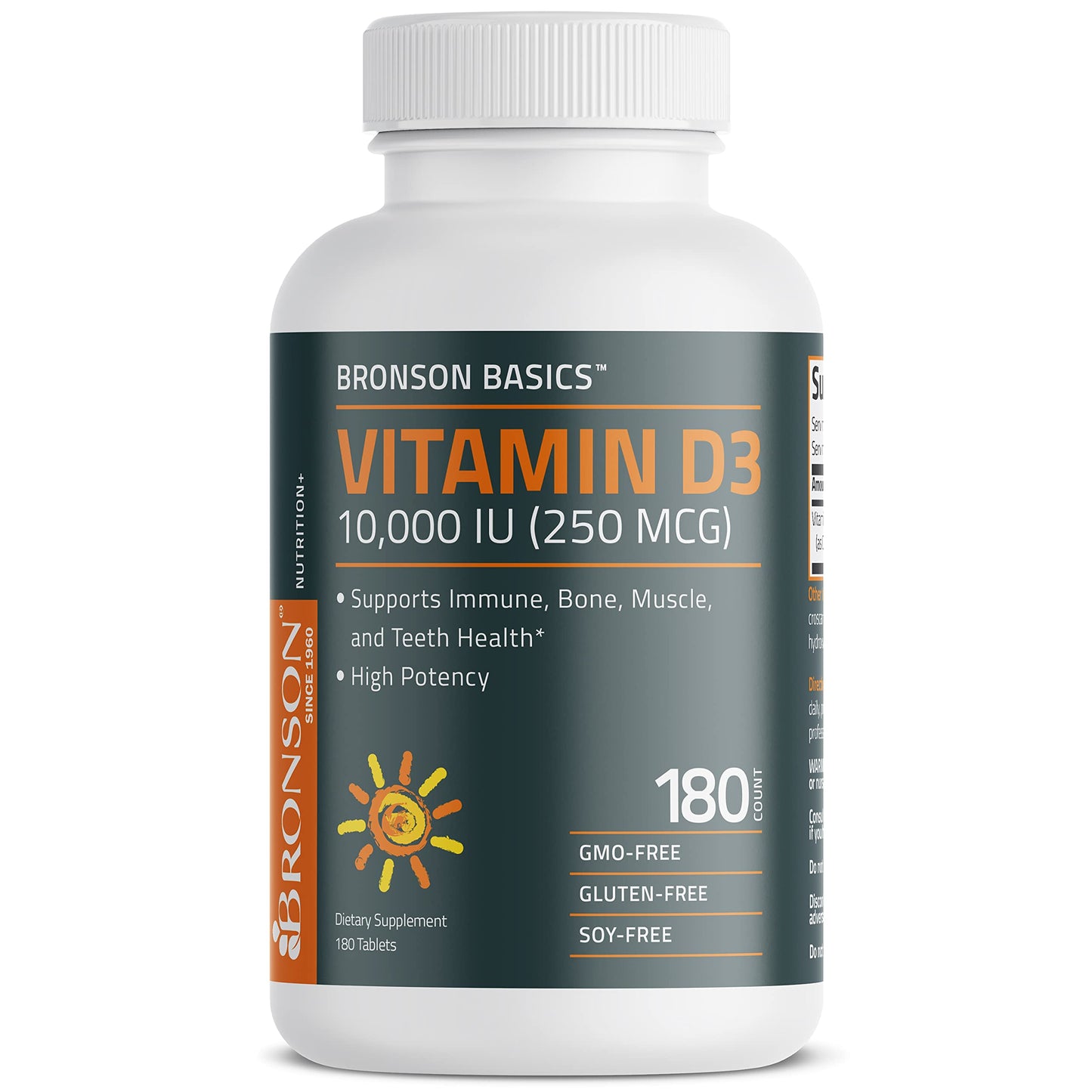 Bronson Vitamin D3 10,000 IU (250 mcg) - Immune Support, Healthy Muscles, Non-GMO, 180 Tablets