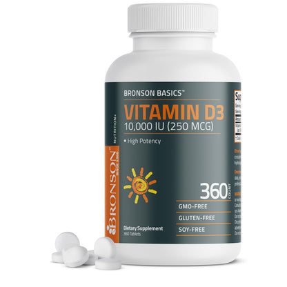 Bronson Vitamin D3 10,000 IU (250mcg) – 360 Tablets, 1 Year Supply | Immune Support & Muscle Function