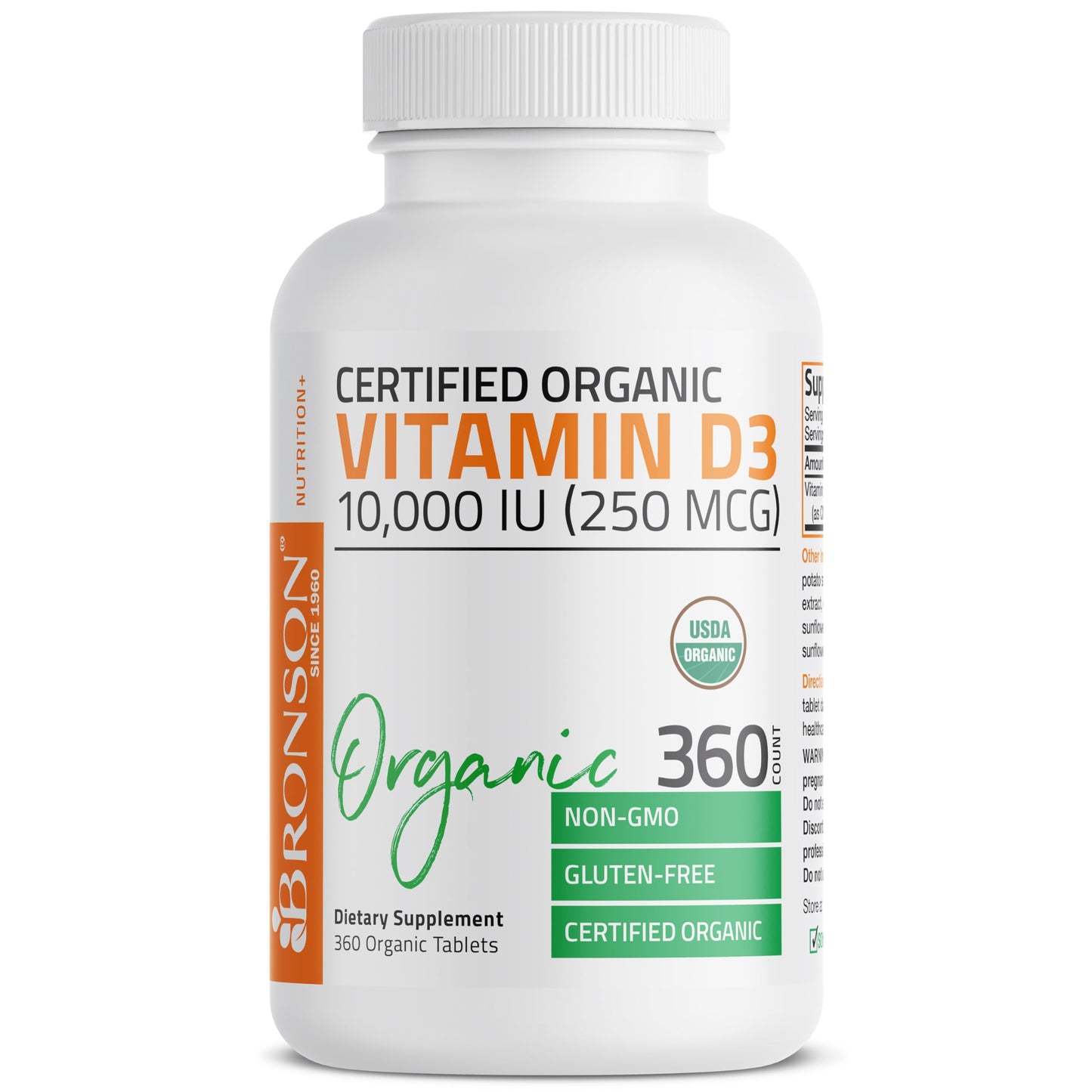 Bronson Vitamin D3 10,000 IU Organic - 360 Tablets | Non-GMO