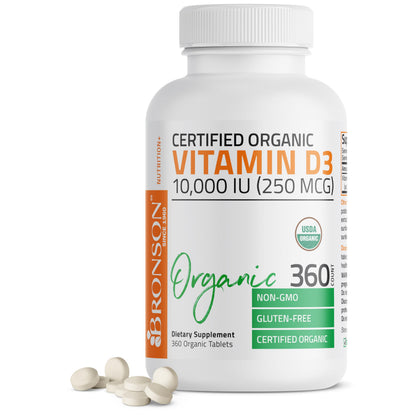 Bronson Vitamin D3 10,000 IU Organic - 360 Tablets | Non-GMO