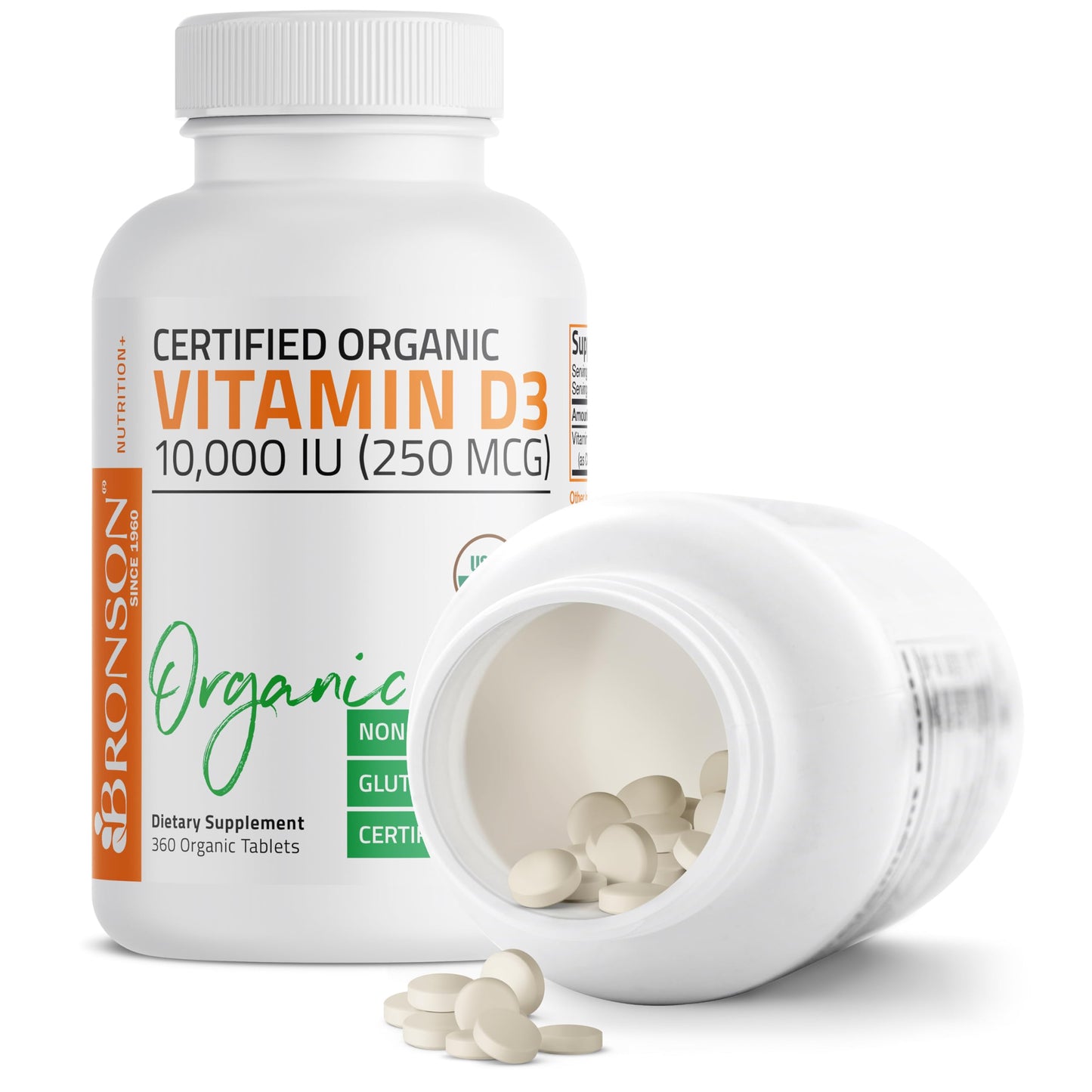 Bronson Vitamin D3 10,000 IU Organic - 360 Tablets | Non-GMO