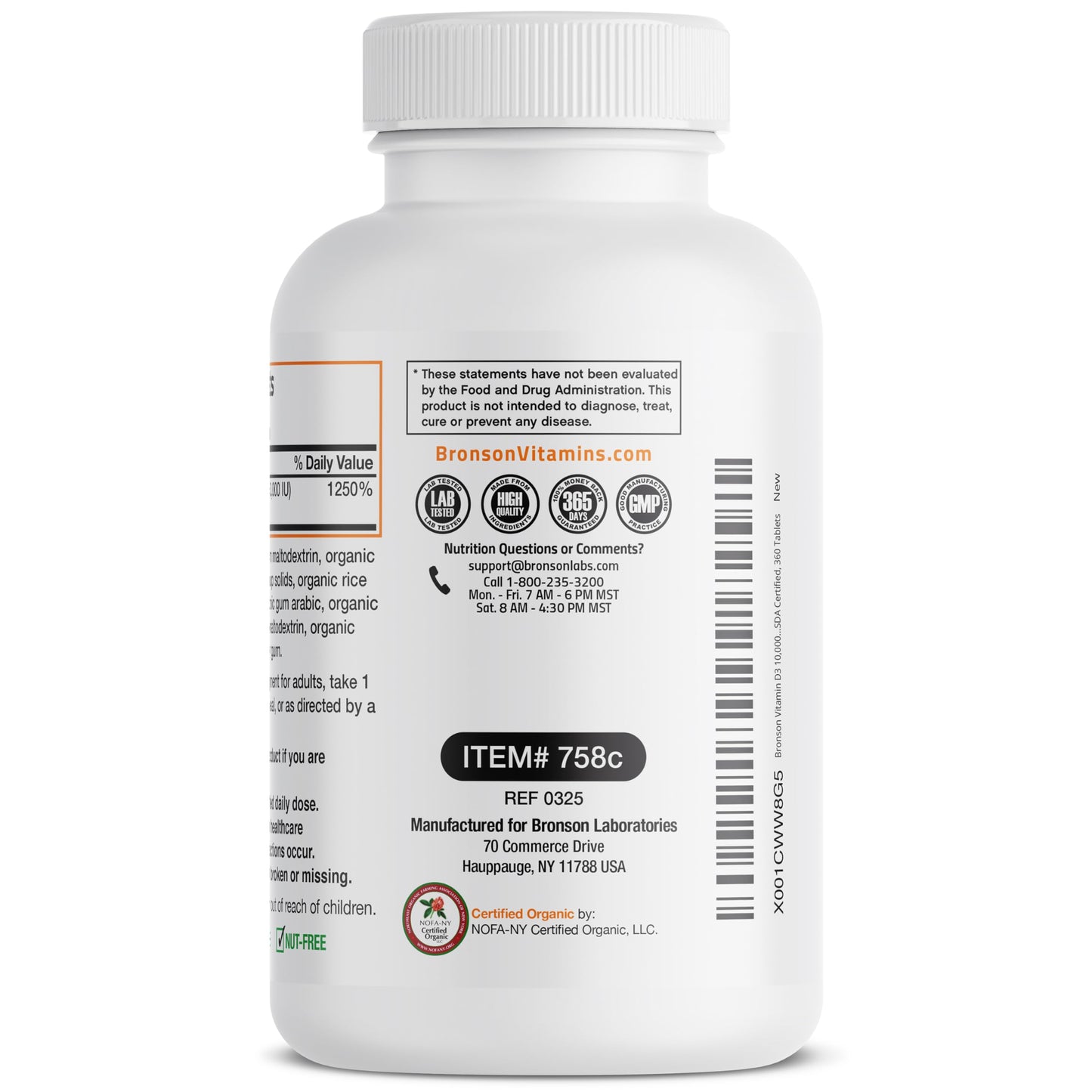 Bronson Vitamin D3 10,000 IU Organic - 360 Tablets | Non-GMO