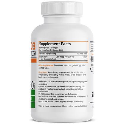 Bronson Vitamin D3 10,000 IU High Potency - 360 Softgels