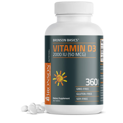 Bronson Vitamin D3 2000 IU (50 mcg) Non-GMO, 360 Tablets