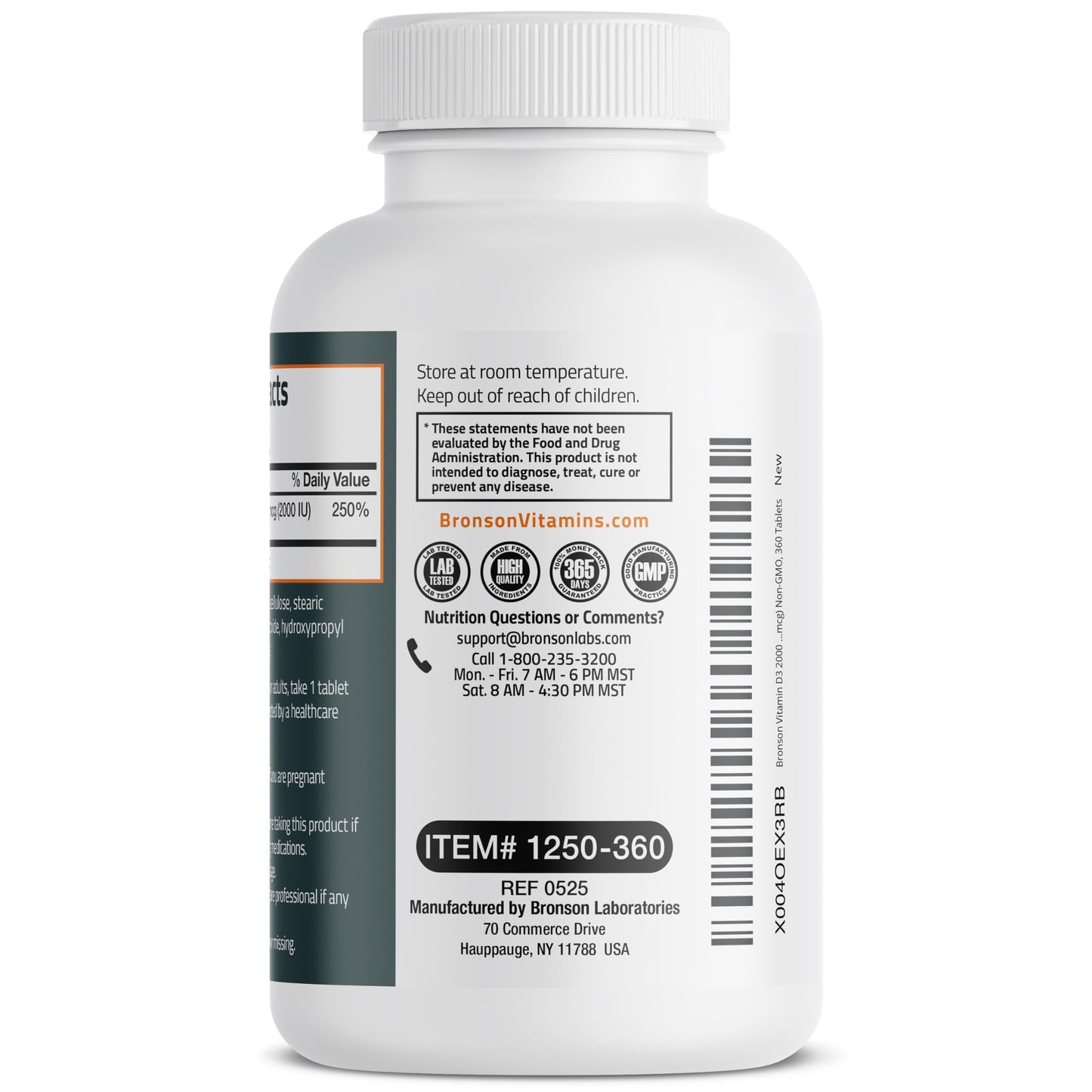 Bronson Vitamin D3 2000 IU (50 mcg) Non-GMO, 360 Tablets