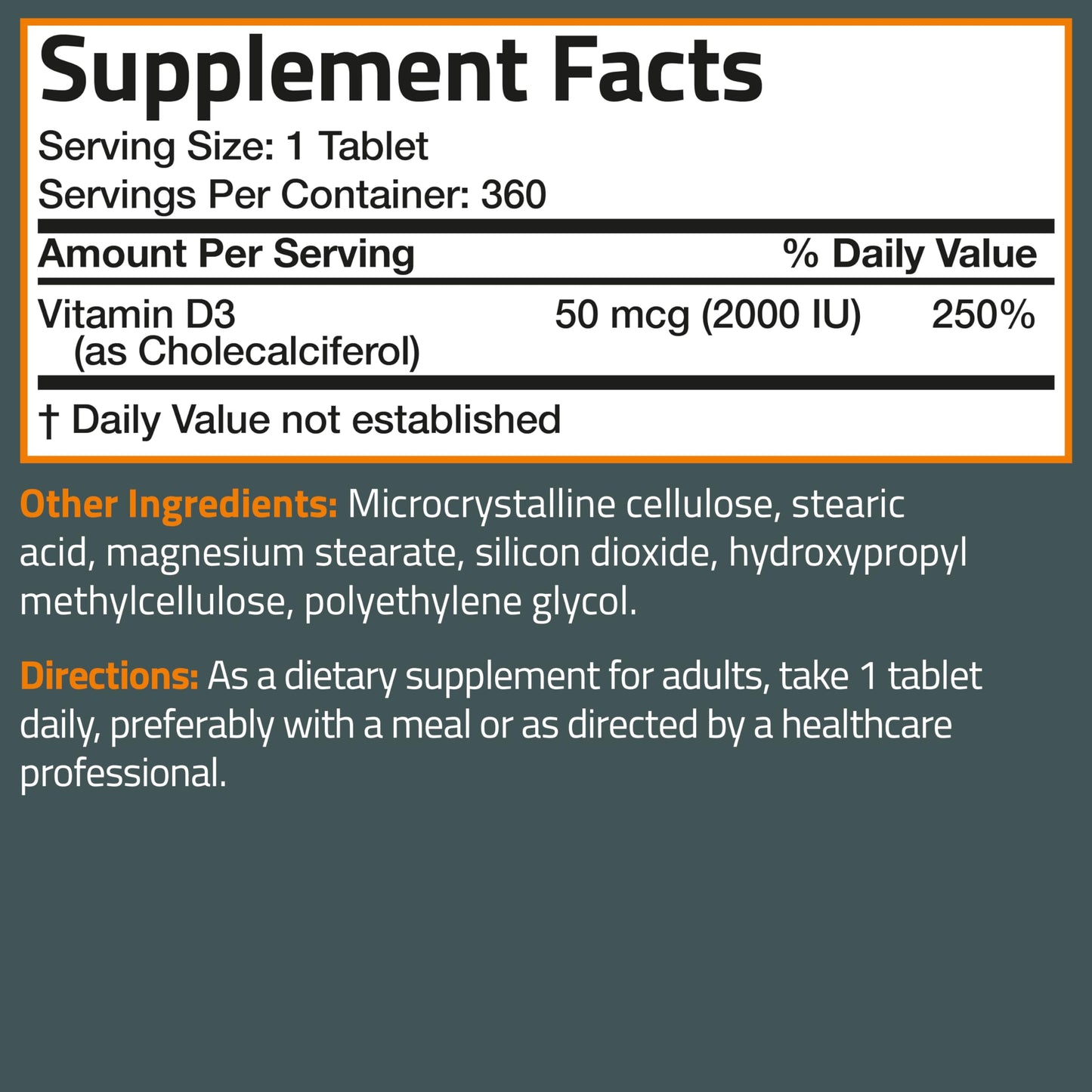 Bronson Vitamin D3 2000 IU (50 mcg) Non-GMO, 360 Tablets
