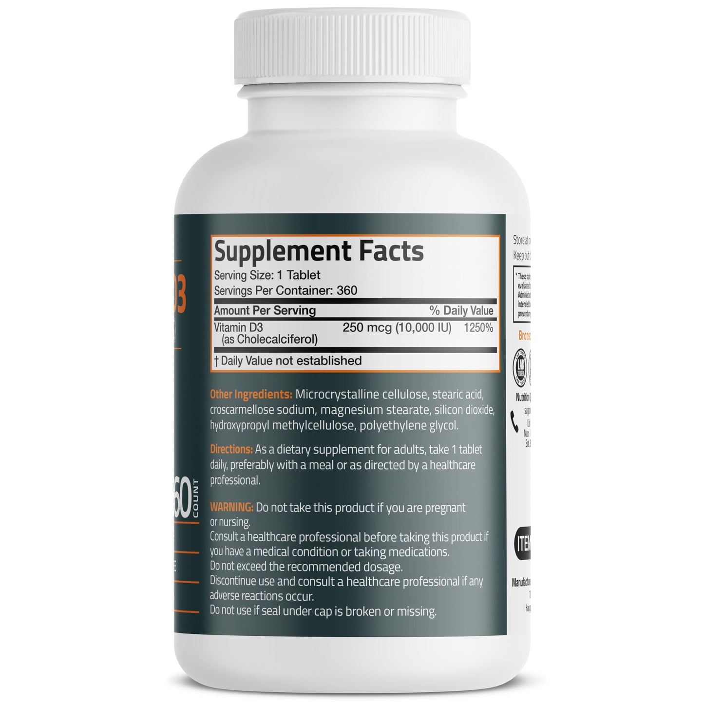 Bronson Vitamin D3 10,000 IU (250mcg) – 360 Tablets, 1 Year Supply | Immune Support & Muscle Function