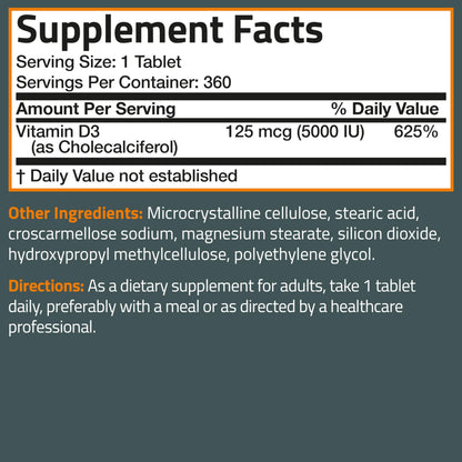 Bronson Vitamin D3 5000iu (125mcg) 1 Year Supply | Immune Support & Muscle Function