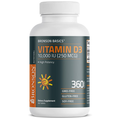 Bronson Vitamin D3 10,000 IU (250mcg) – 360 Tablets, 1 Year Supply | Immune Support & Muscle Function