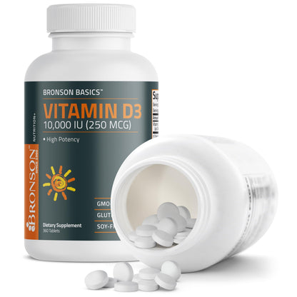 Bronson Vitamin D3 10,000 IU (250mcg) – 360 Tablets, 1 Year Supply | Immune Support & Muscle Function