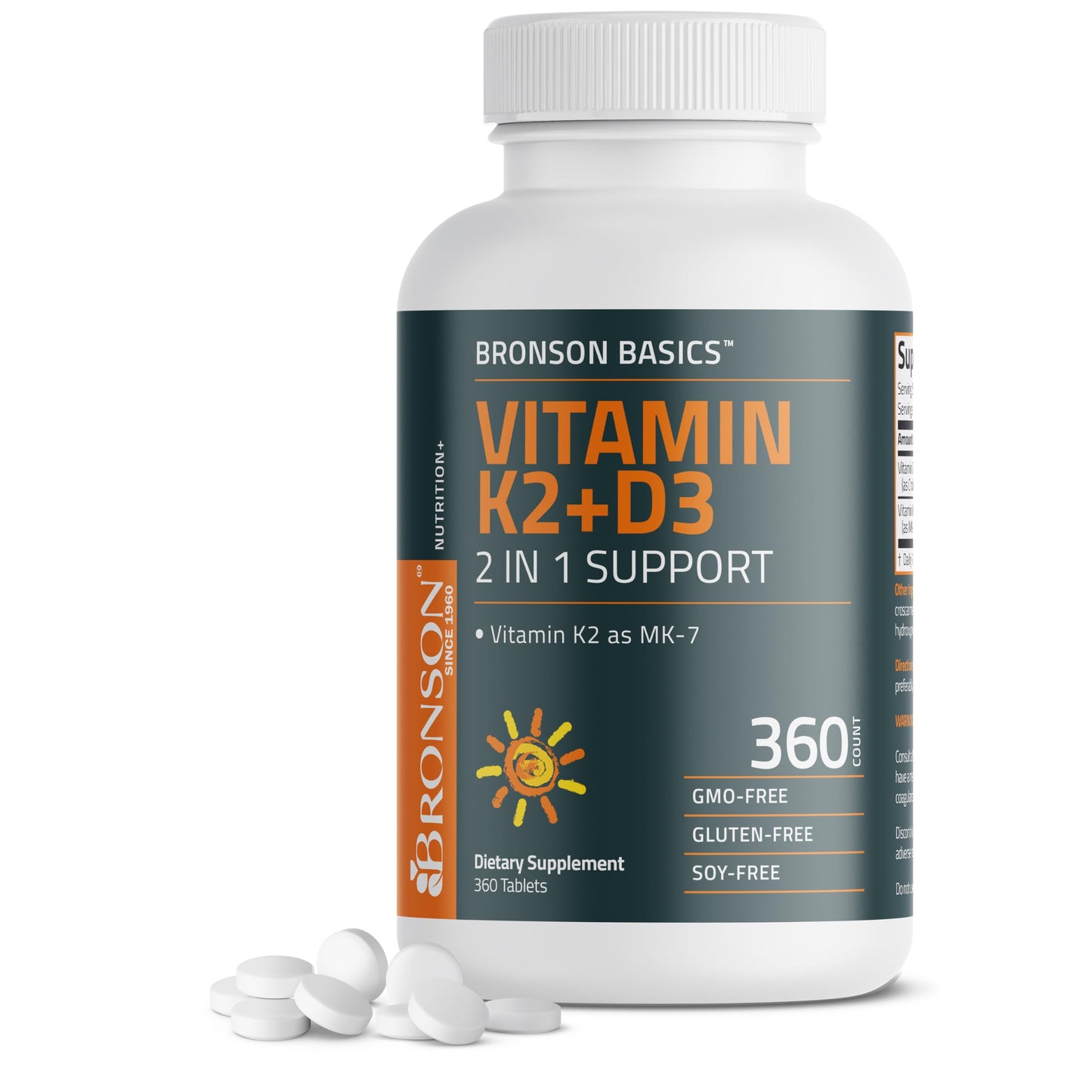 Bronson Vitamin K2 D3 MK-7 Supplement – Non-GMO, 360 Tablets