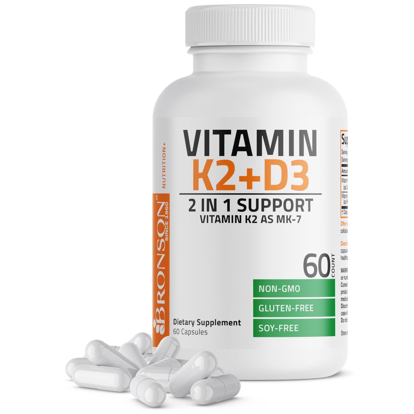 Bronson Vitamin K2 D3 (MK-7) Supplement – 60 Capsules | Non-GMO